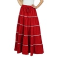 thumbnail image 1 of Bimba Jupe Longue Évasée en Coton pour Femmes Boho Maxi Bas Taille Élastique Vêtements, 1 of 5