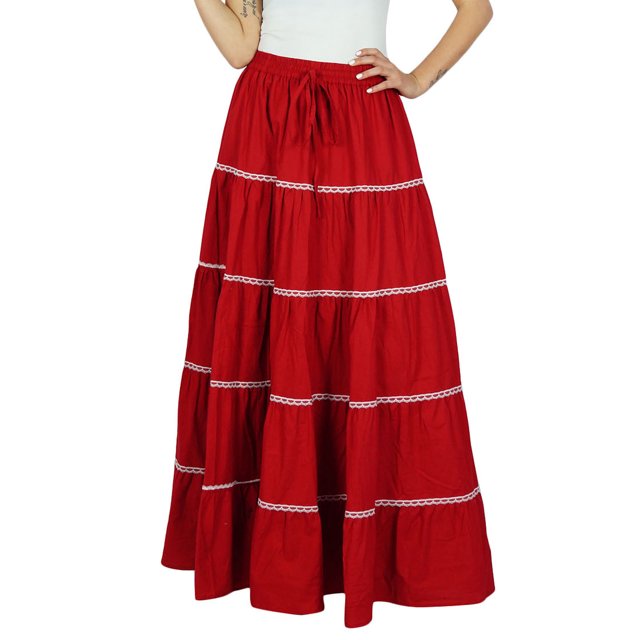 Bimba Jupe Longue Évasée en Coton pour Femmes Boho Maxi Bas Taille Élastique Vêtements
