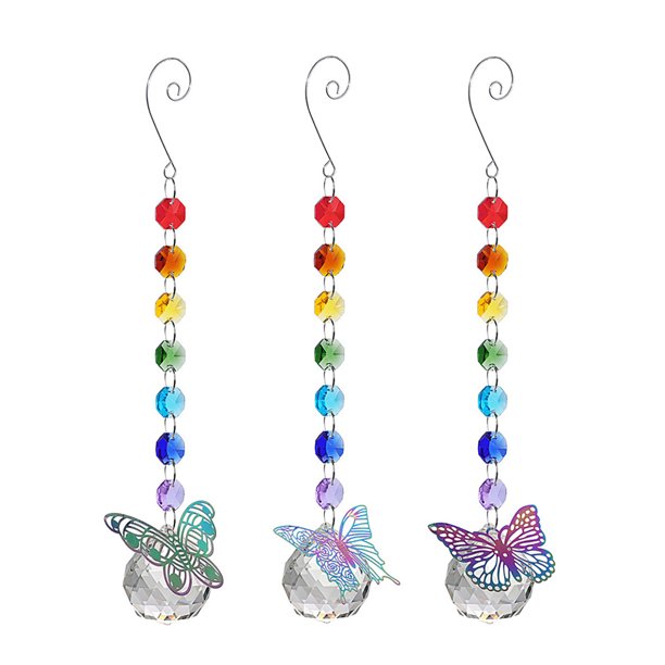 Hugtrwg Adornos cristal - 3 colgantes colgantes prismas cuentas cristal - Mariposa