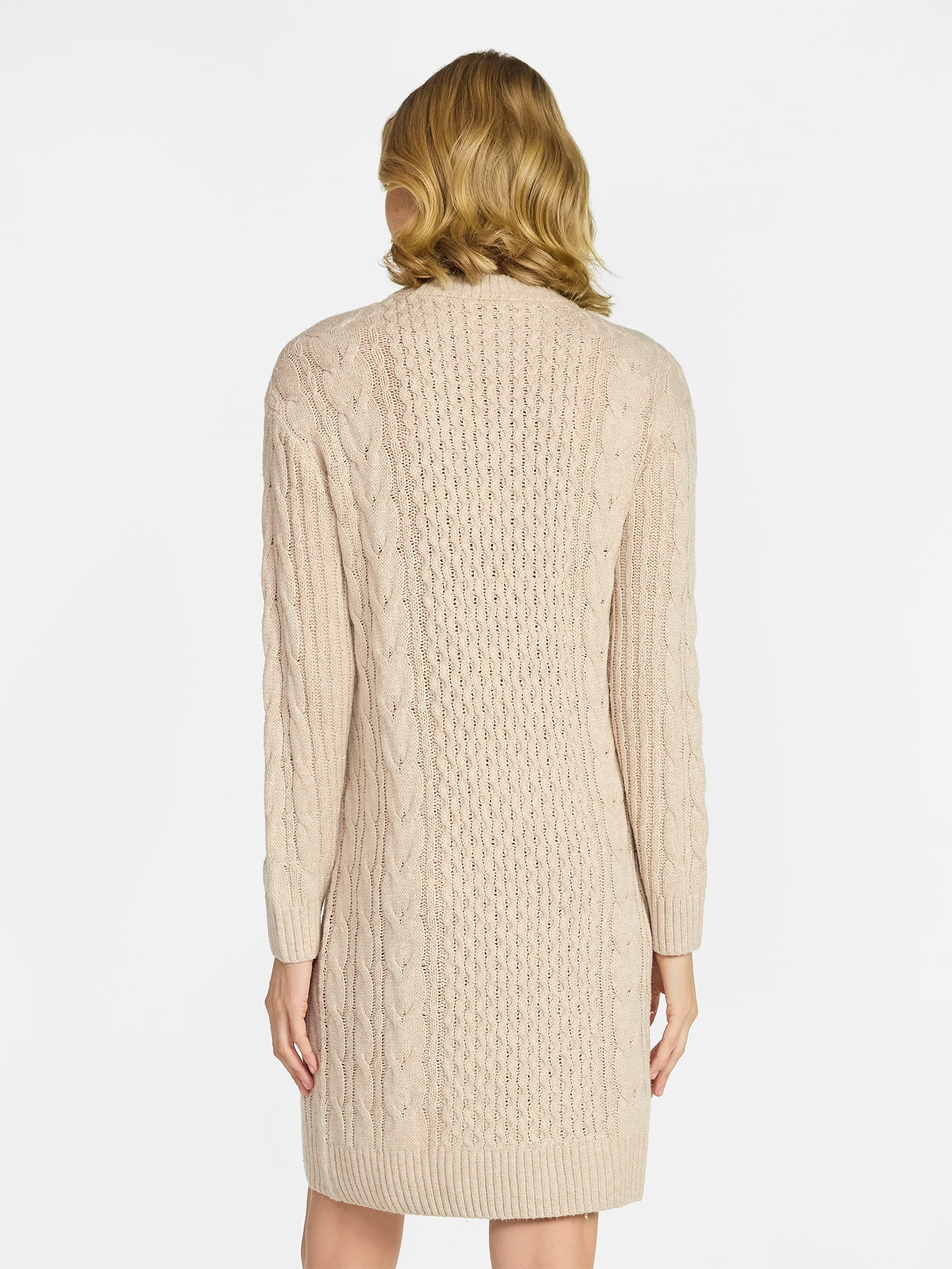 Time and Tru Women's Cable Knit Sweater Dress with Long Sleeves, Sizes XS-3XL