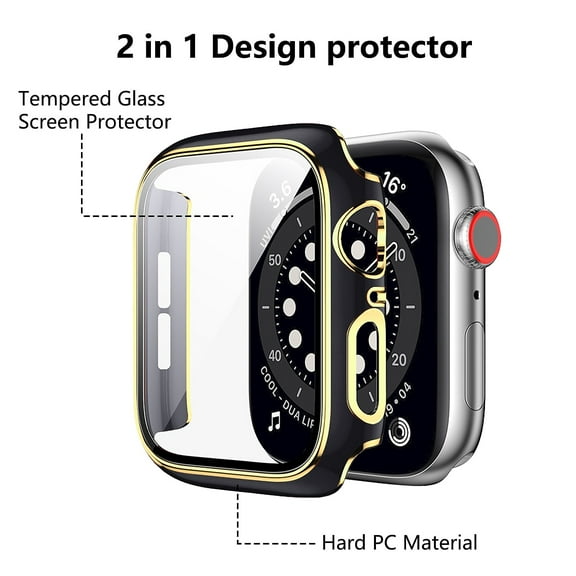 Worryfree Gadgets Bumper Case with Screen Protector for Apple Watch Black/Gold 45mm (C18-BKGD45)
