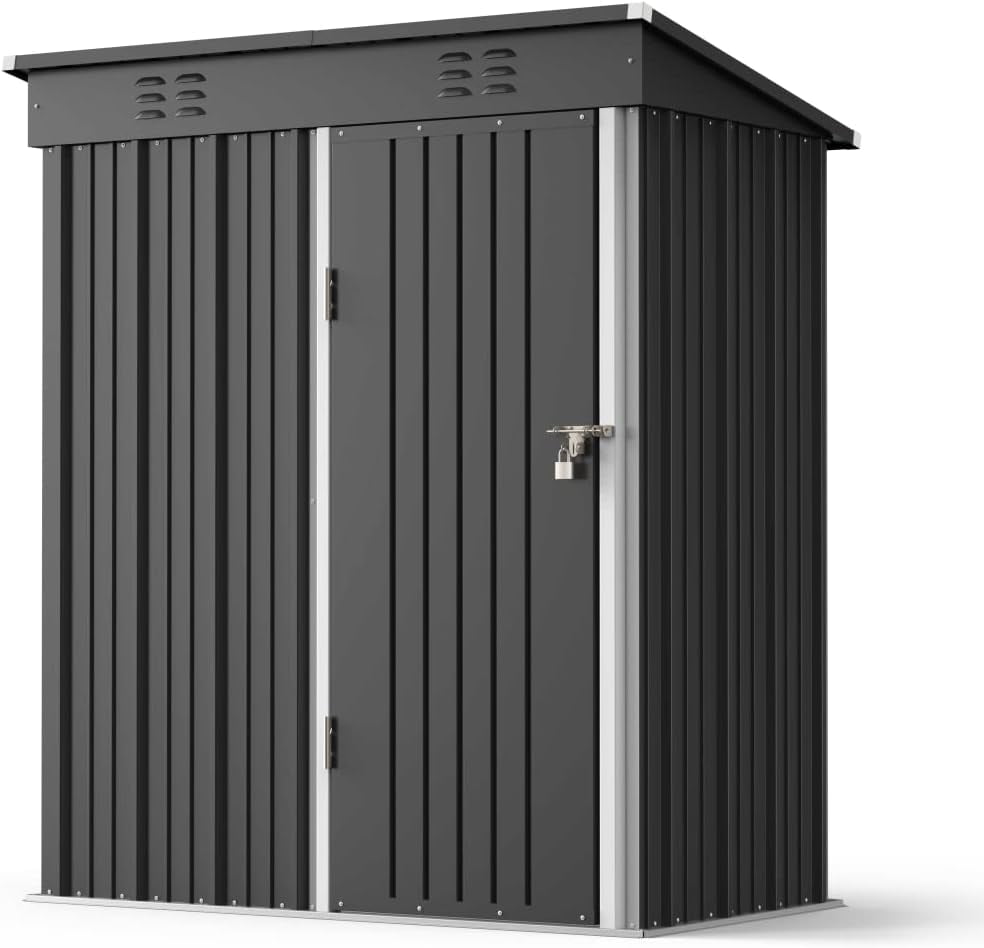 5'x3' Outdoor Storage Shed, Lofka Metal Storage Tool Shed with Single Lockable Door, for Bike| Garden Tools| Patio, Grey