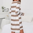 thumbnail image 3 of Mujeres camisón de manga larga rayas impresión crewneck transpirable alto bajo hem pijama vestido para señora Niñas, 3 of 5
