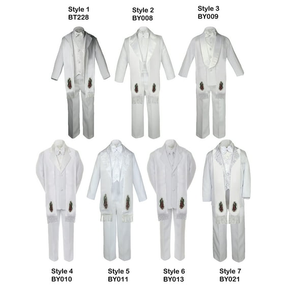 Baby Toddler Boy Guadalupe Christening Baptism White 7 SUIT TUXEDO Style Stole
