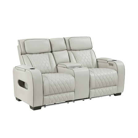 Lexicon Fairway Faux Leather Power Double Reclining Love Seat in Taupe