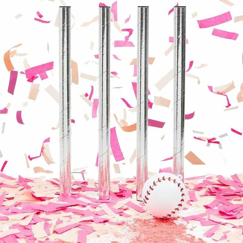 Pink Baby Girl Gender Reveal Confetti Wands for Baby Shower (13.85 in