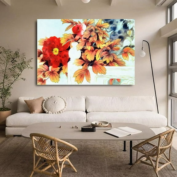 A Bunch Of Bright Red Flowers And Orange Leaves Canvas Poster Bedroom Decor Sports Landscape Office Room Decor Gift,Frame-style,24x36inch(60x90cm)