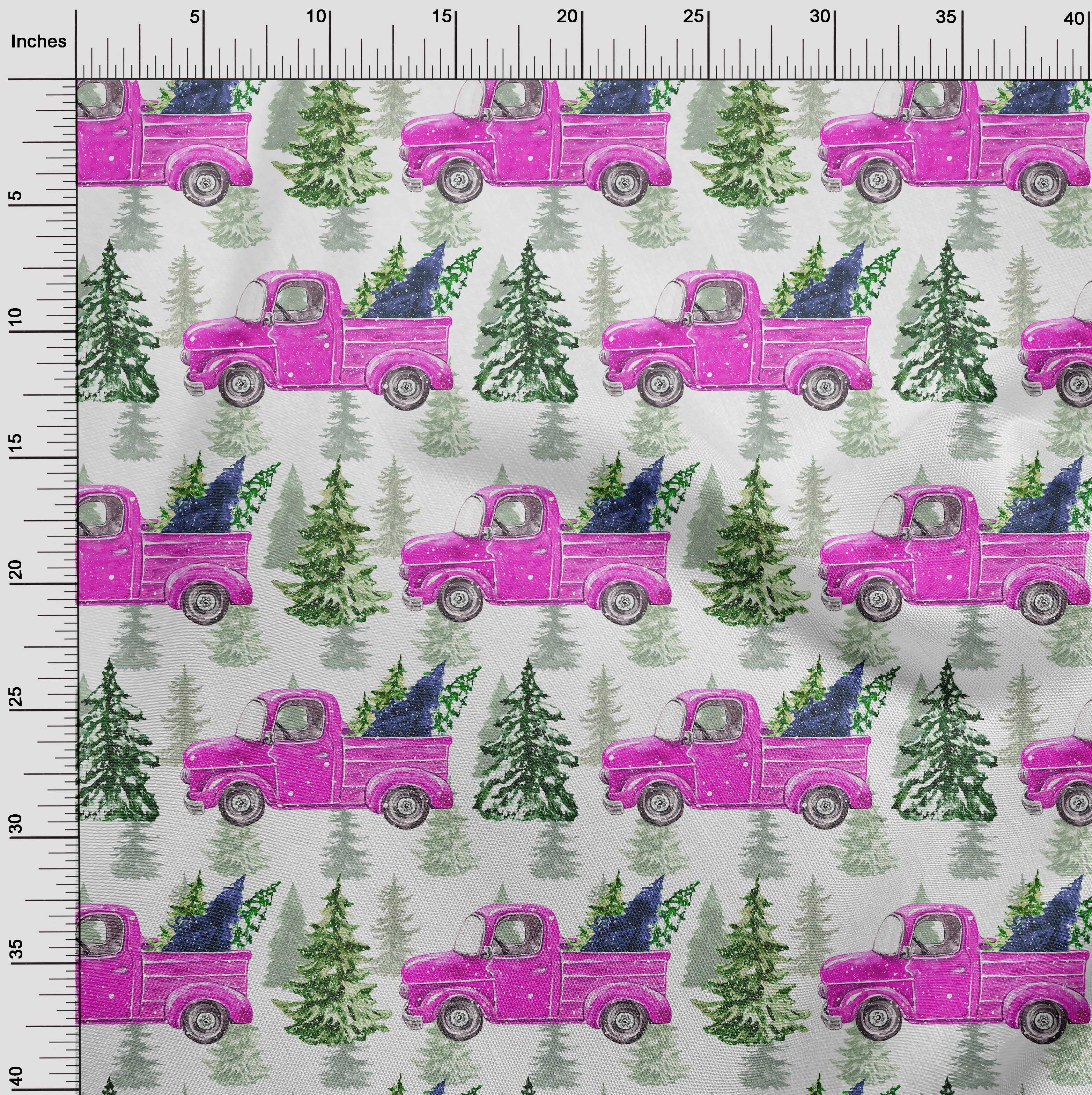 oneOone Polyester Spandex Fuschia Pink Fabric Merry Christmas Sewing Material Print Fabric By The Yard 56 Inch Wide