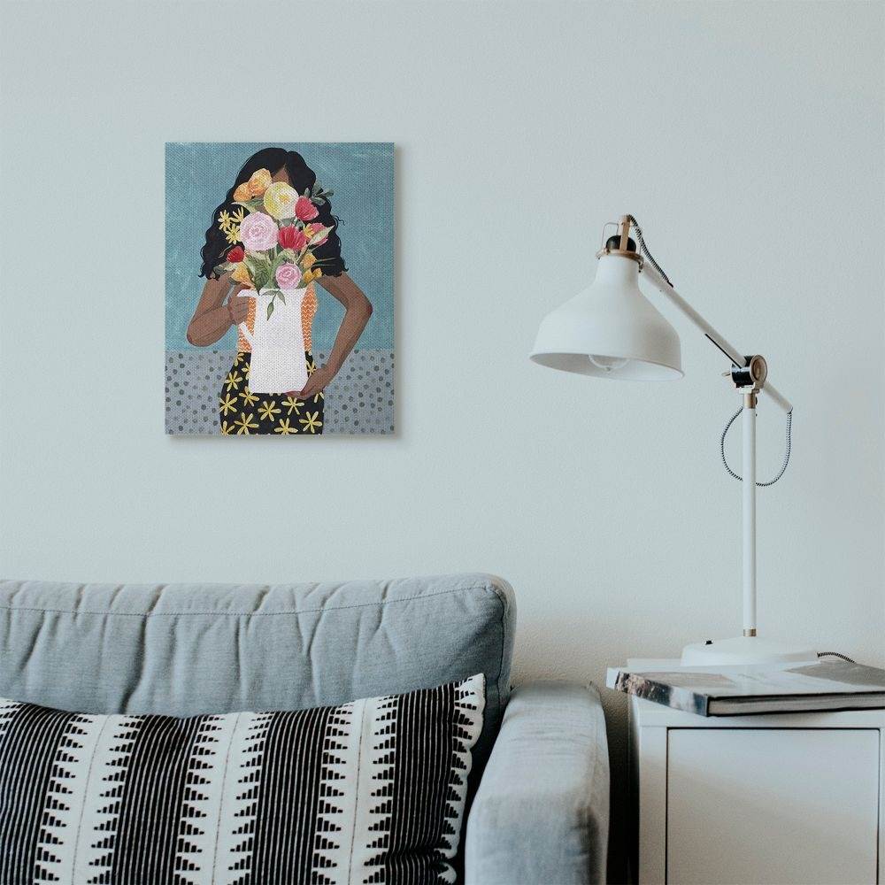 Stupell Industries Flower Vase Fashion Blue Modern Painting Super Canvas Wall Art by Grace Popp