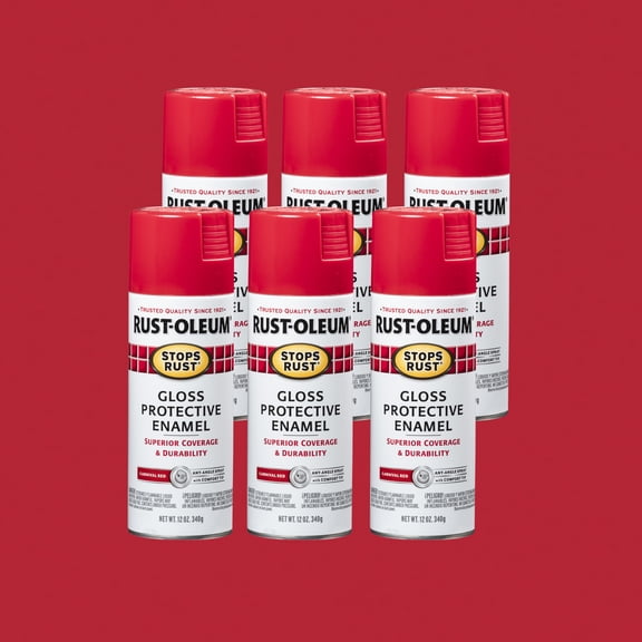 6 Pack, Carnival Red, Rust-Oleum Stops Rust Gloss Protective Enamel Spray Paint-7763830, 12 oz