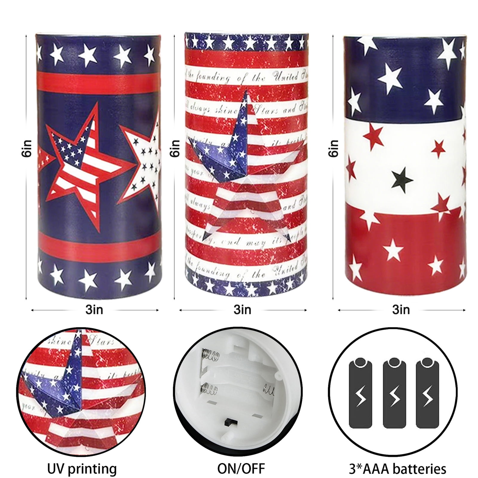 4th of July Flameless Candles, 12 Color Changing American Flag Star LED Candles with Remote & Timer, Flickering Patriotic Pillar Candles Battery Operated for Home Independence Day Decor