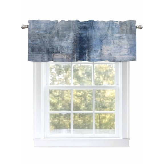 Valance Curtains for Kitchen Windows Blue Gradient Oil Painting ArtRod Pocket Valance Vintage Style Short Window Curtain Topper for Bedroom Living Room Bathroom 54x18in