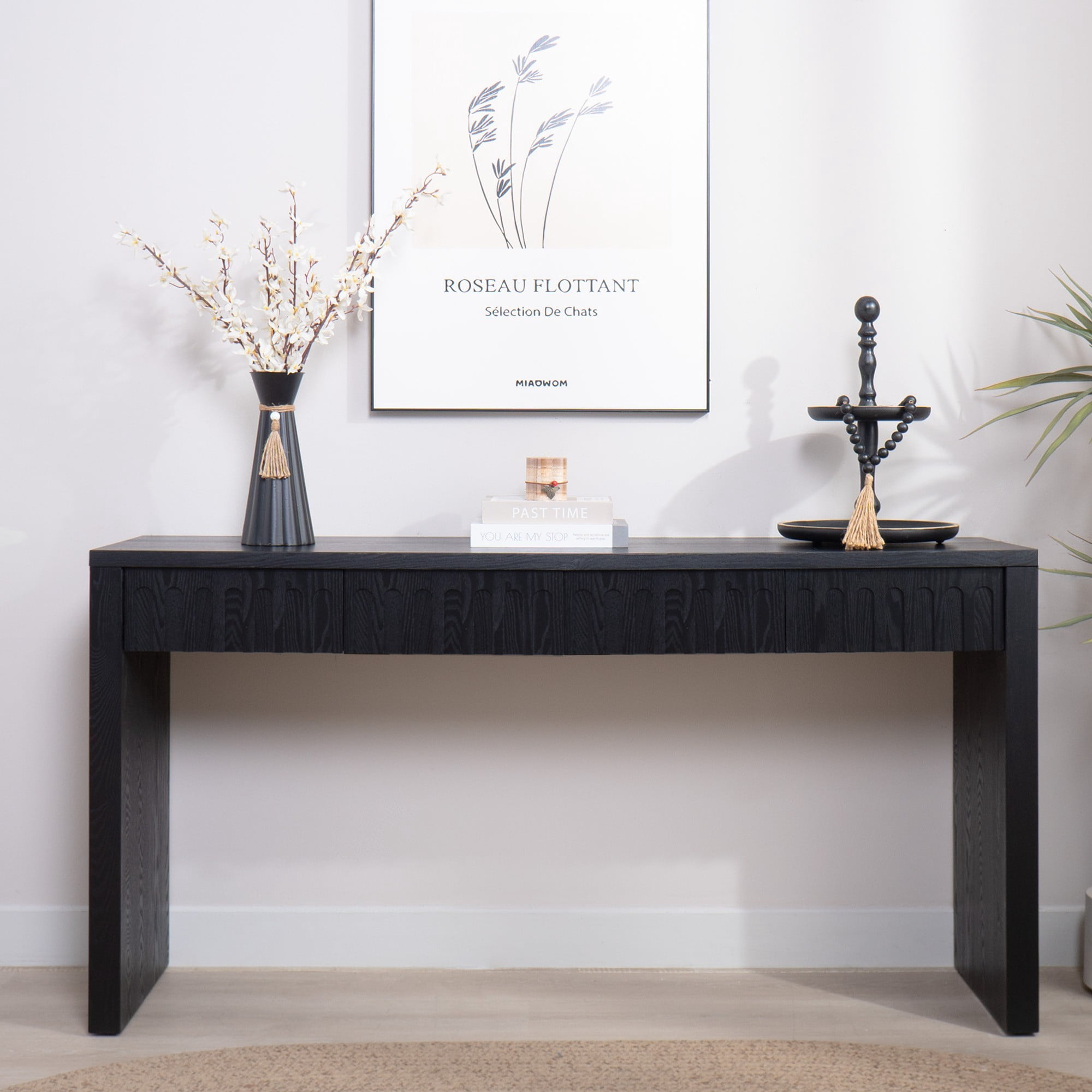 Modern Console Table with 4 Drawers, 59.2" Entryway Table (Black)