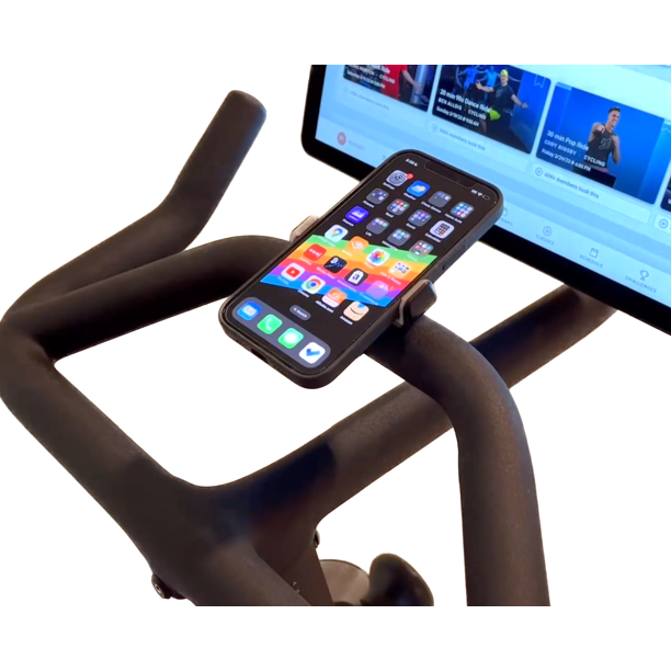Soporte para Teléfono Compatible con Bike & Bike Plus de Peloton - Ajuste Seguro y Fácil Operación con una Sola Mano - Rotación de 360 Grados - Soporte para Bicicletas Estáticas - Compatible con Teléfonos iPhone y Android.