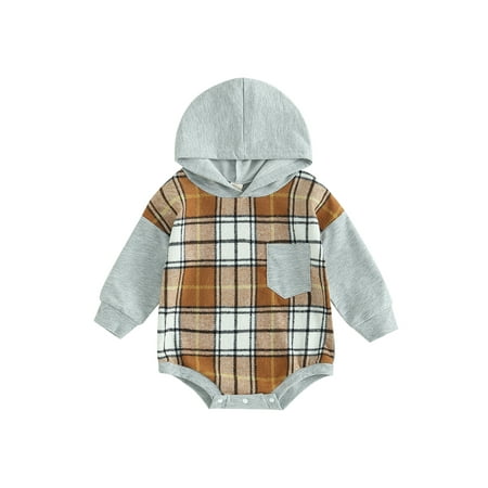 

Wassery Baby Boys Fall Winter Hooded Jumpsuit Long Sleeve Plaid Warm Romper Bodysuits 6 12 18 24 Months Infant Playsuits