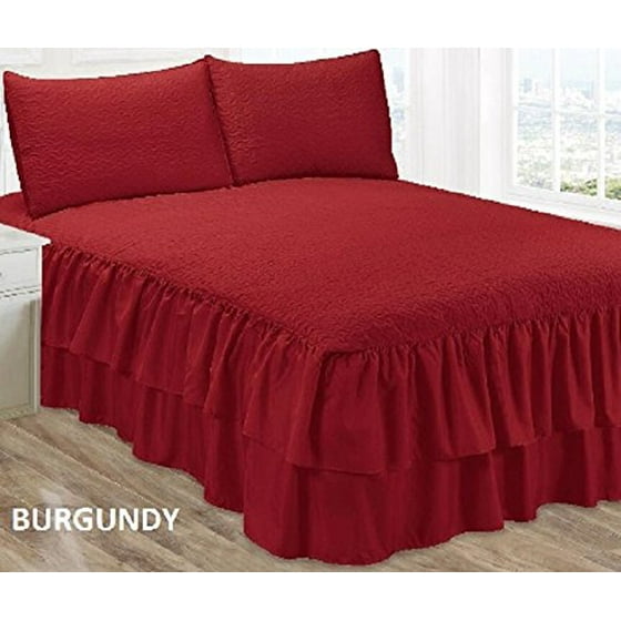 Wpm Solid Double Ruffle Bedspread Set Burdy Red King Size Bedding Wpm Solid Double Ruffle Bedspread Set Burdy Red King Size Bedding Carmen Com