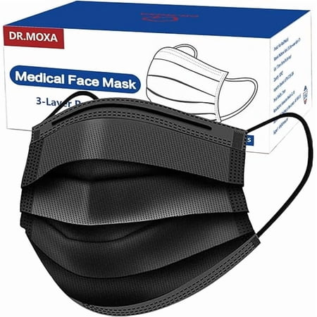 100 Pack Medical Grade Black Disposable Face Masks, ASTM Level 2, Protective 3 Ply Face Mask for Adults, Comfortable, Soft, Breathable