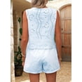 thumbnail image 3 of Floral Eyelet Embroidered Sets for Women 2 Piece Summer Shorts Button Down Vest Dressy Causal Vacation Set Light Blue L, 3 of 6