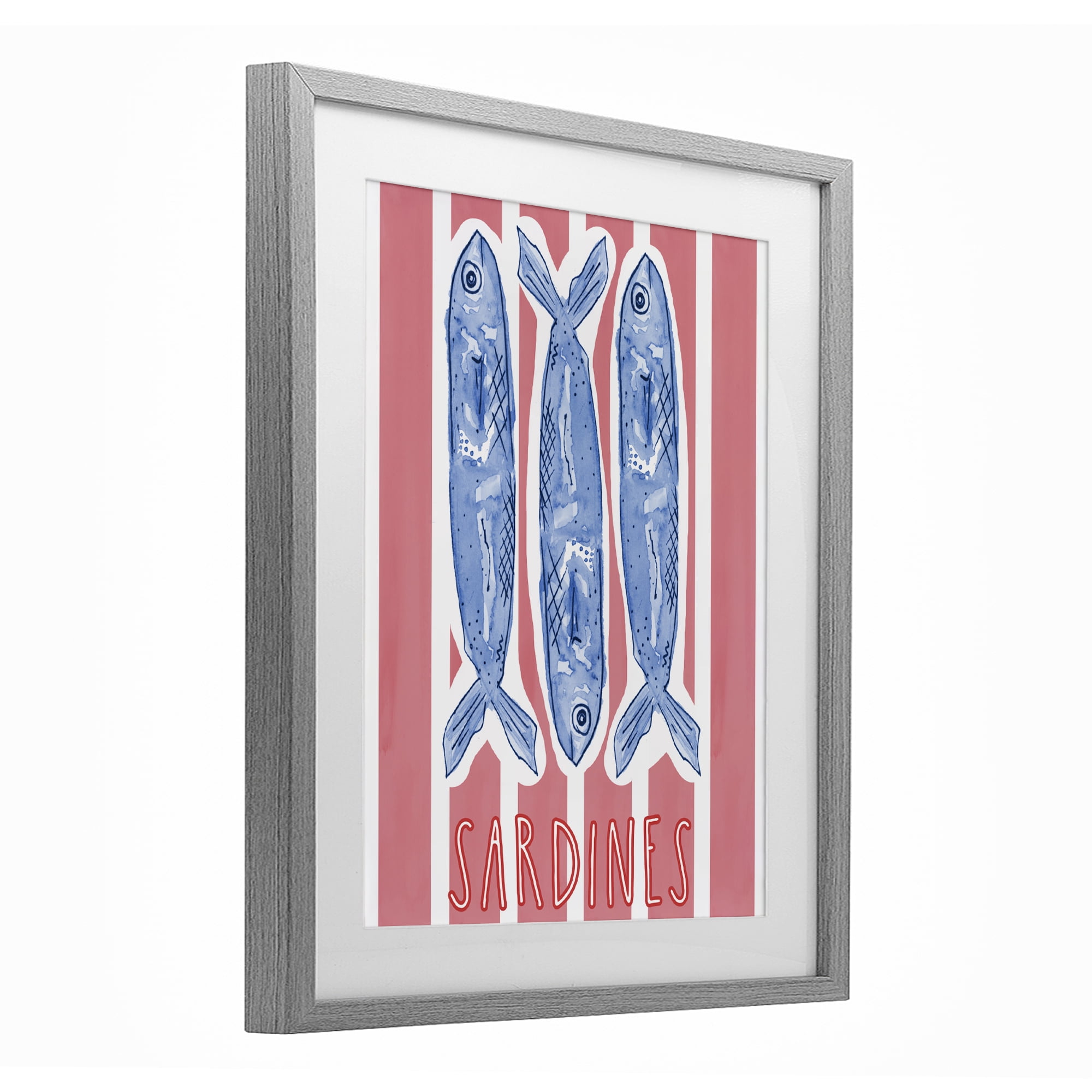 Stupell Industries Americana Sardines on Pink Stripes Gray Framed Print Under Glass, design by Nola James