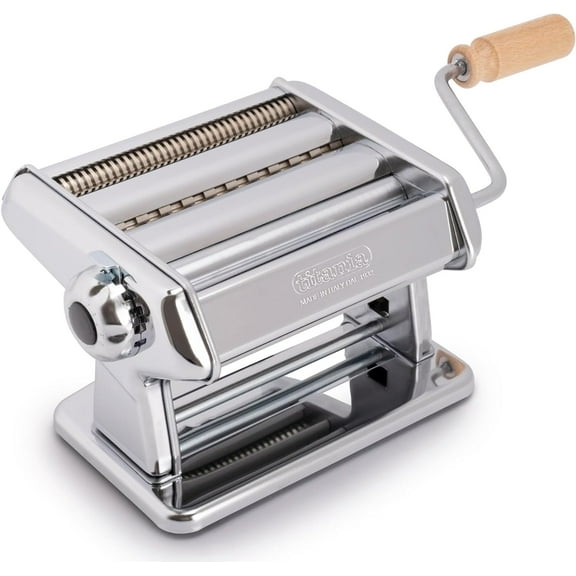 Imperia Titania Pasta Maker- Machine is 100% Made in Italy- Heavy Duty Steel Construction, Manual Roller with Wooden Handle- Cutter for Lasagna, Fettuccine & More- Make Fresh Homemade Italian Noodles