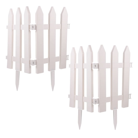 HOOWIFFY 4 Sets White Plastic Garden Picket Fence Panels for Outdoor Plant Borders and Seasonal Yard Decoration