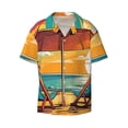 thumbnail image 2 of Lsque Vintage Beach Sunset print Men's Cuban Collar Short Sleeve Shirt Summer Beachwear Casual Button Down Fashionable Vacation Leisure Shirt-Large, 2 of 7