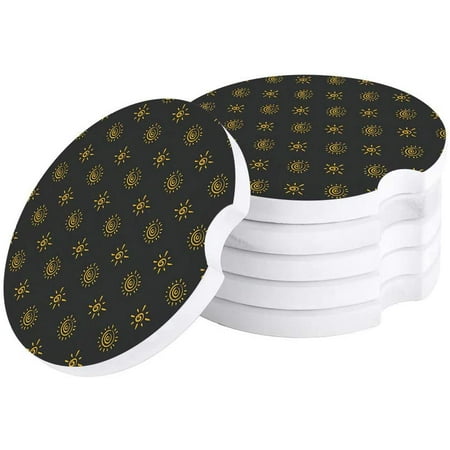 

FMSHPON Simple Sun Pattern Set of 4 Car Coaster for Drinks Absorbent Ceramic Stone Coasters Cup Mat with Cork Base for Home Kitchen Room Coffee Table Bar Decor