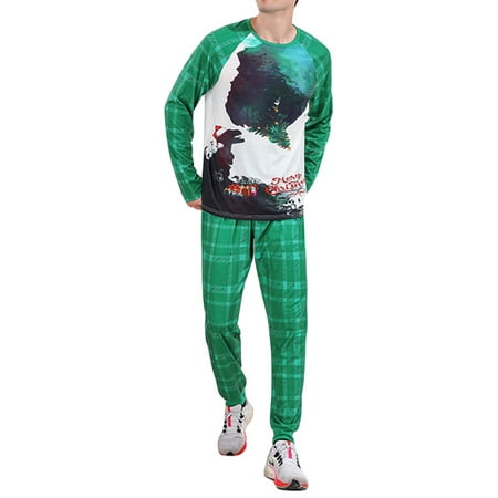 

Genuiskids Christmas Family Matching Pajamas Set Christmas Tree Letter Dog Print O-Neck Long Sleeve Tops Plaid Long Pants for Kids Adults