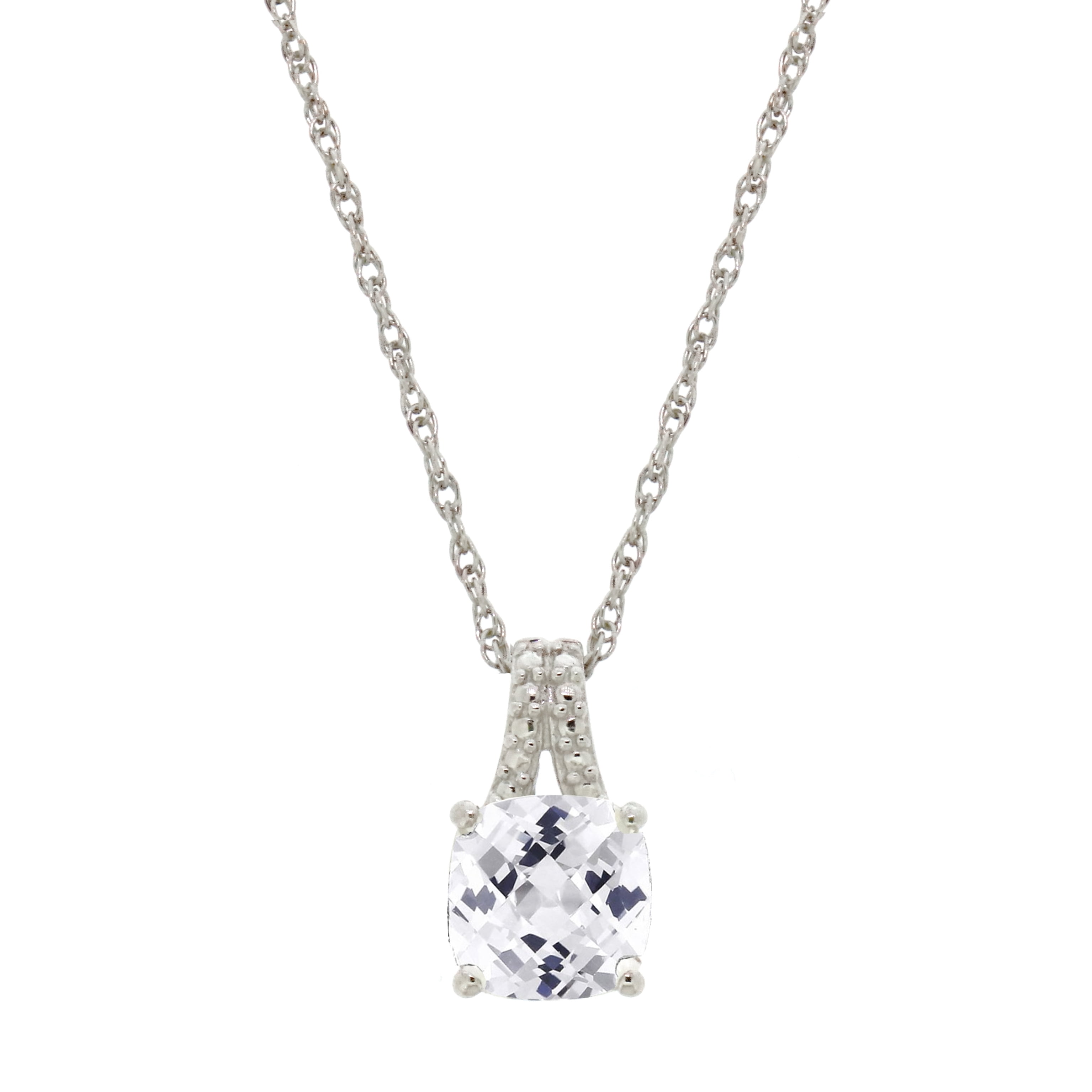 Brilliance 925 Sterling Silver White Topaz with Diamond accent Cushion 3pcs Set