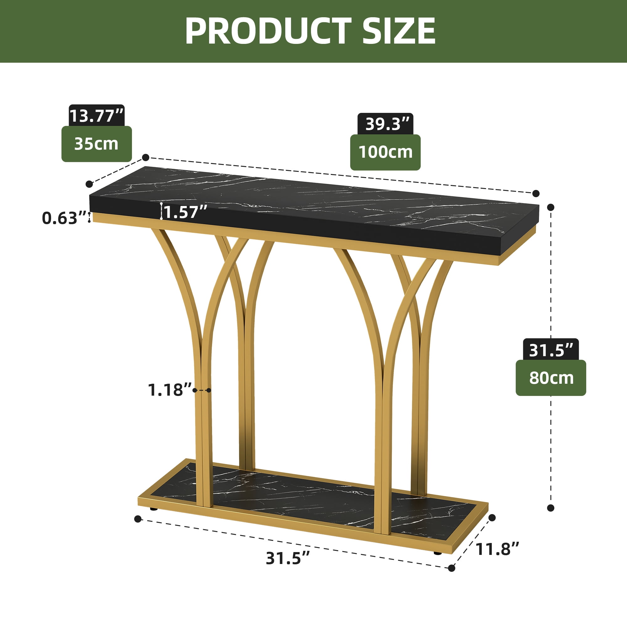 Uforic Modern Console Table with LED Lights, Faux Marble Entryway Side Table, Gold & Black