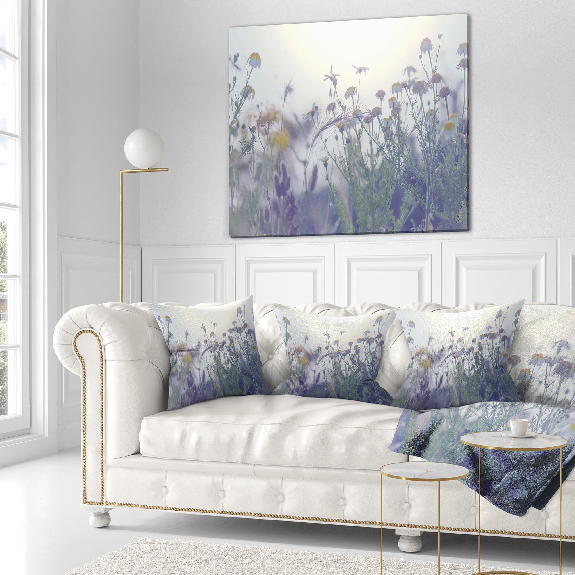 Designart Summer Flowers in Foggy Light - Flower Throw Pillow - 18x18