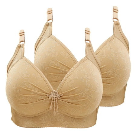 Gnurob Womans Lace Bra 2 Pack Push Up Bralette Comfort Wireless Bras Adjustable Straps Underwear Plus Size Bralettes for Heavy Breast Sprots Bra Clearance Saving Beige Large