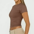 thumbnail image 6 of LISTHA Cropped Workout Tops for Women Short Sleeve Tight Basic Crew Neck Shirt Going Out Slim Fit Y2k Tees coffee S, 6 of 7