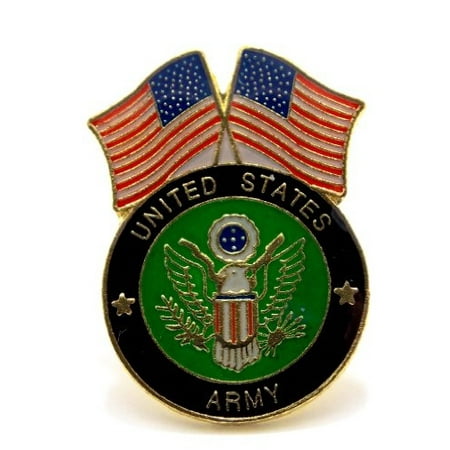 Solid Brass Lapel Pins - United States Army Insignia With 2 USA Flags Lapel Hat Pin Military Brass PPM001 (1 Pin)