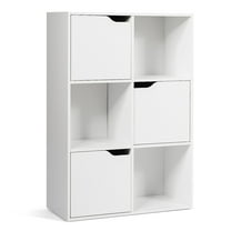 Wqmh 6-Cube Storage Organizer, Storage Cabinet with 3 Open Cubes and 3 Cabinets, Free Standing Wooden Cubby Bookcase, Compartment Units for Home Office, 3-Tier Bookshelf for Books, Toys (White)