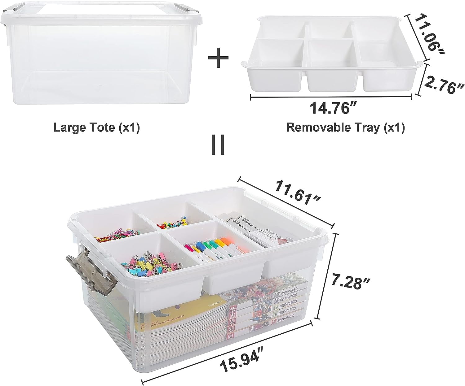 17 Qt Storage Bins with Lids & 5 Grid Removable Tray 4 Pack Craft Toy organizer and storage bins for Kids Office