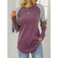 thumbnail image 5 of SHIBEVER Womens Tops Long Sleeve Round Neck T-Shirts for Women Fall Fashion Leopard Print Tops Casual Workout Loose Tunics Tops Purple Blouses Size L, 5 of 8