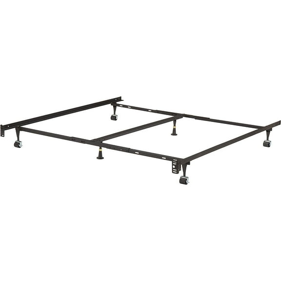 Heavy Duty 6-Leg Adjustable Universal /Full/Queen/King Metal Bed Frame with Double Center Support Rug s & Locking Wheels