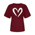 thumbnail image 2 of Pisexur Hauts pour Femmes T-Shirt Graphique de la Saint-Valentin - Col Rond Manches Courtes Imprimé Vin,P, 2 of 5