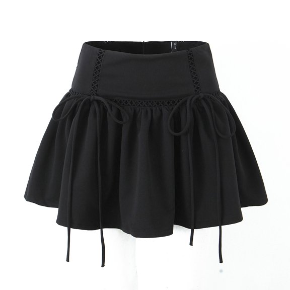 Summer Korean fashion black mini skirts kawaii y2k cute lace up skirts for woman high waist ruffle skirts with drawstrings
