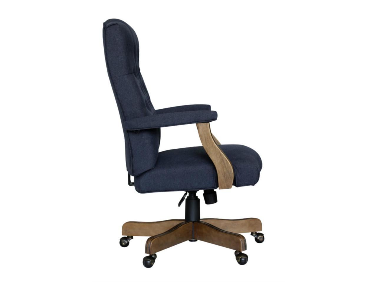 Boss Office Products Executive Denim Blue Commercial Grade Linen Desk Chair With Driftwood Finish Frame