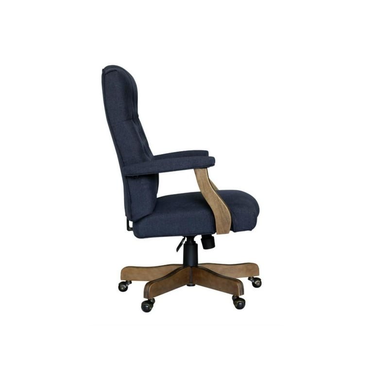 Boss Executive Denim Blue Commercial Grade Linen Desk Chair With Driftwood Finish Frame