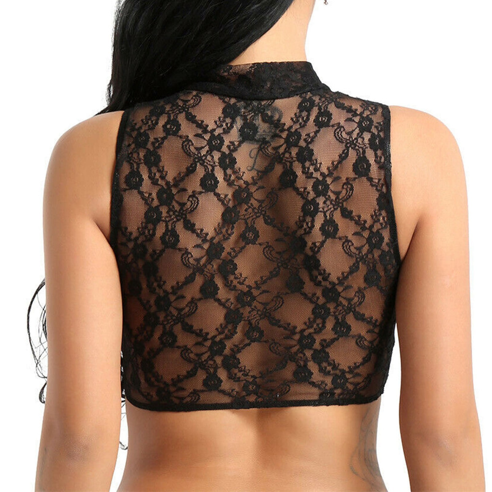 送料/関税込 ●SHALOM● TELEPATHY LACE TOP Wlylongift Women's Sheer Mesh See-Through Sleeveless Crop