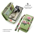 thumbnail image 4 of Multifunctional Wallet Case For Samsung Galaxy S23 with RFID Blocking Card Slots,Detachable Purse Soft PU Leather Magnetic Snap Hand Strap Zipper Pocket Cute Flower Case with Carabiners,Green, 4 of 13