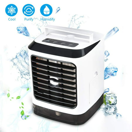 Coolmade Portable Mobile Air Conditioner, USB Mini Evaporative Fan 3 In1 Air Cooler Humidifier And Purifier, Mobile Air Conditioner Silent with 7 Color LED