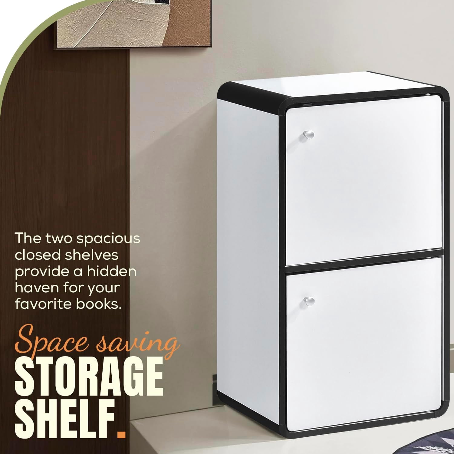 Dothan Wood 2-Cubed Closed Bookcase - Storage Shelf Organizer Bookshelf (White)