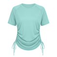 thumbnail image 4 of WAYUTE T Shirts for Women Short Sleeve Rash Guard Round Neck Side Drawstring Ruched Swim Shirt Sun Protection Sporty Top Solid Color Tshirt Casual Outdoor,Mint Green,XL, 4 of 4