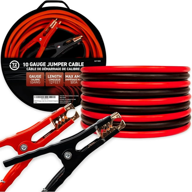 72HRS Jumper Cables, Booster Cable, Jumper Battery Cables for Roadside Emergencies (10-Gauge, 12 Feet )