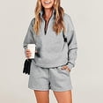 thumbnail image 5 of Dyegold Sweatsuits For Women Set 2 Piece Outfit Fall Fashion Long Sleeve Quarter Zip Pullover Tops Short Lounge Short Set, 5 of 8