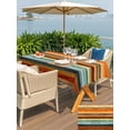 thumbnail image 5 of Outdoor Tablecloth with Umbrella Hole for Patio/Picnic/Party/Camping, Orange Brown Wooden Waterproof Table Cloth Rectangle Table Cover Washable, Farmhouse Striped Modern Art (60"x 102"), 5 of 9
